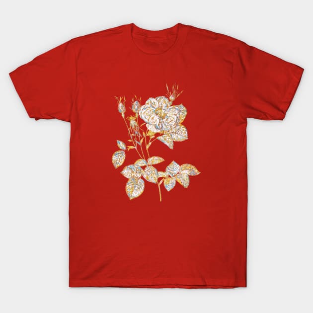 Gold Prism Mosaic White Rose of York Botanical Illustration T-Shirt by Holy Rock Design